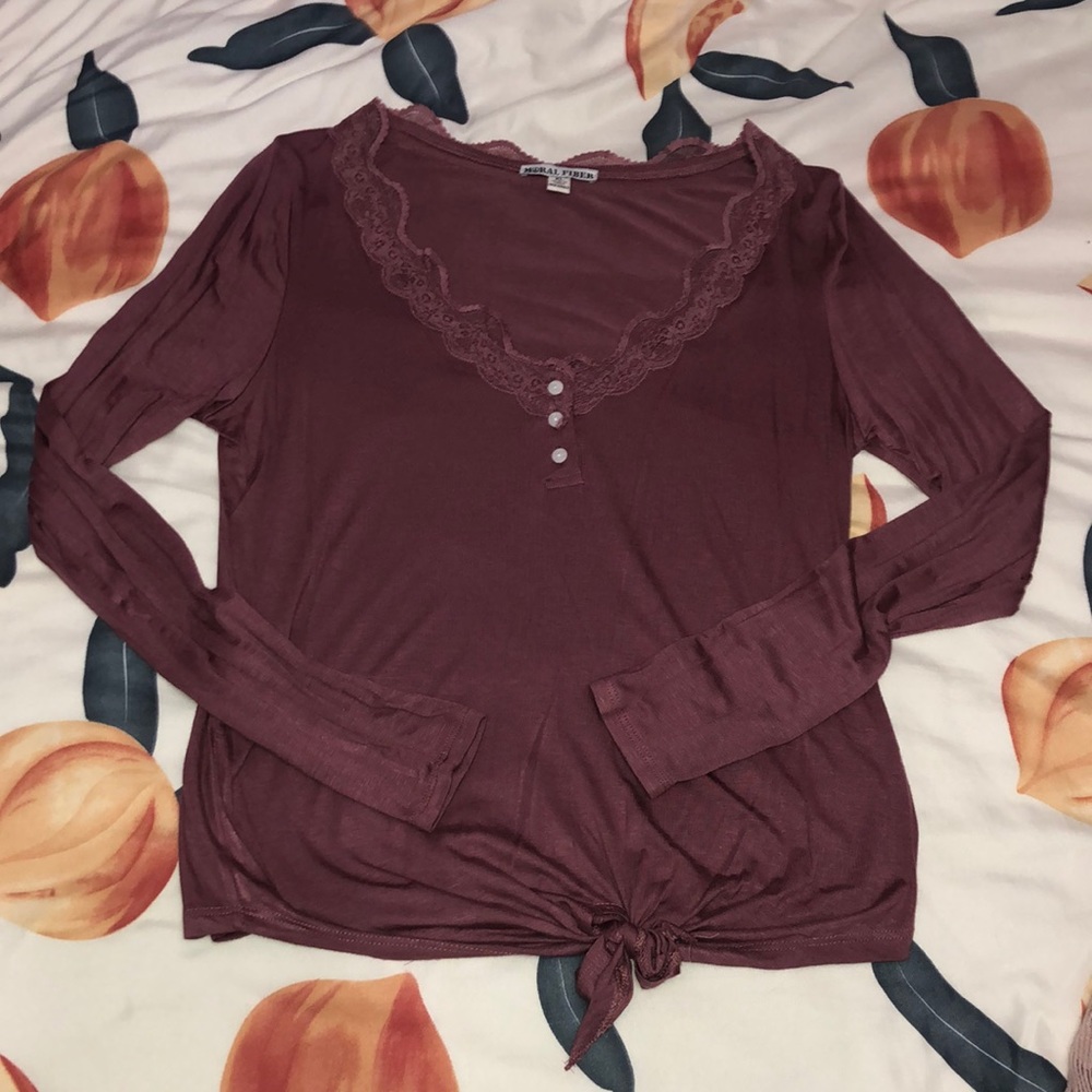 Lace and tied long sleeve shirt
